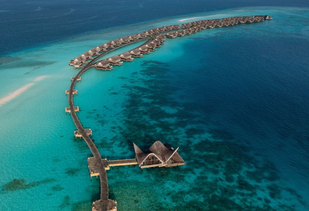 JOALI Maldives aerial view — art-immersive luxury island resort on Muravandhoo Island, Raa Atoll