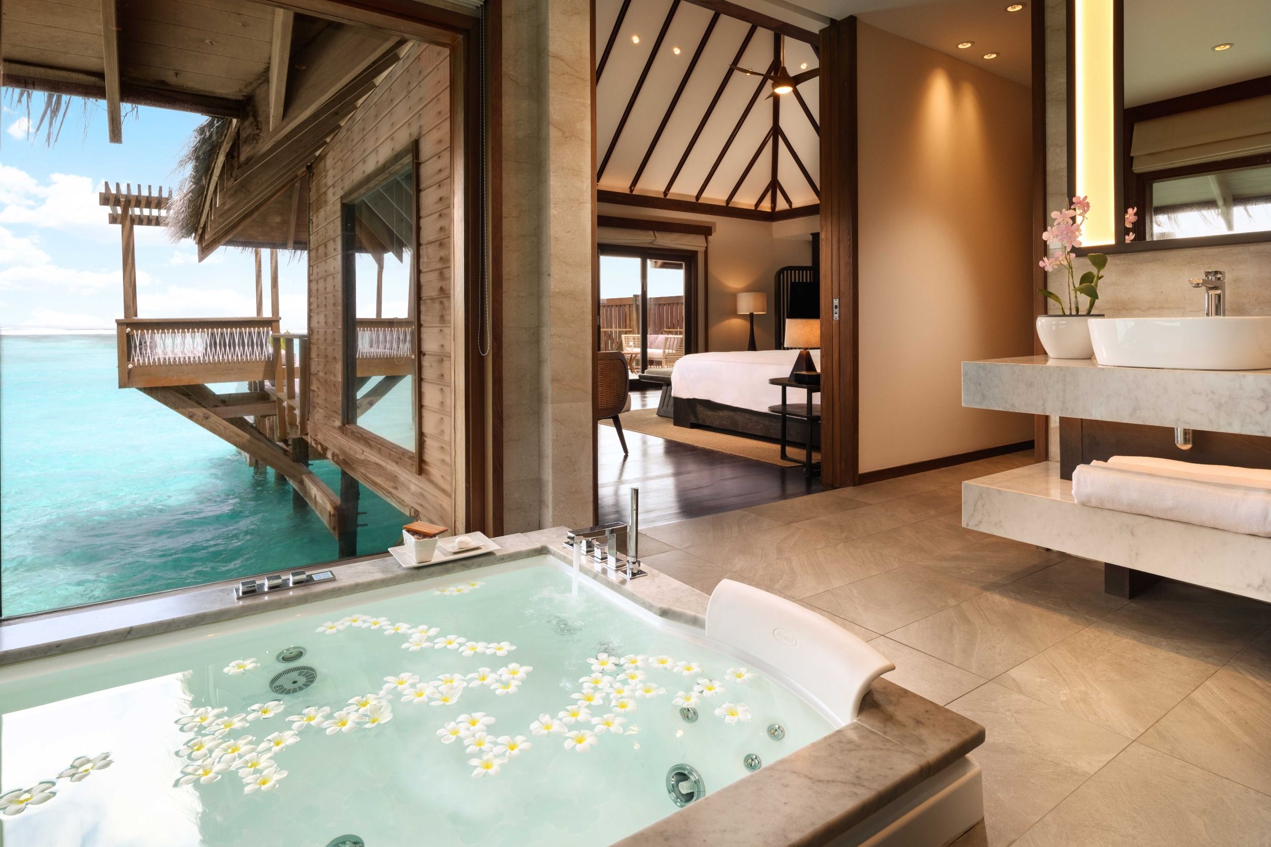 Premiere Water Villa Bathtube with Flowers