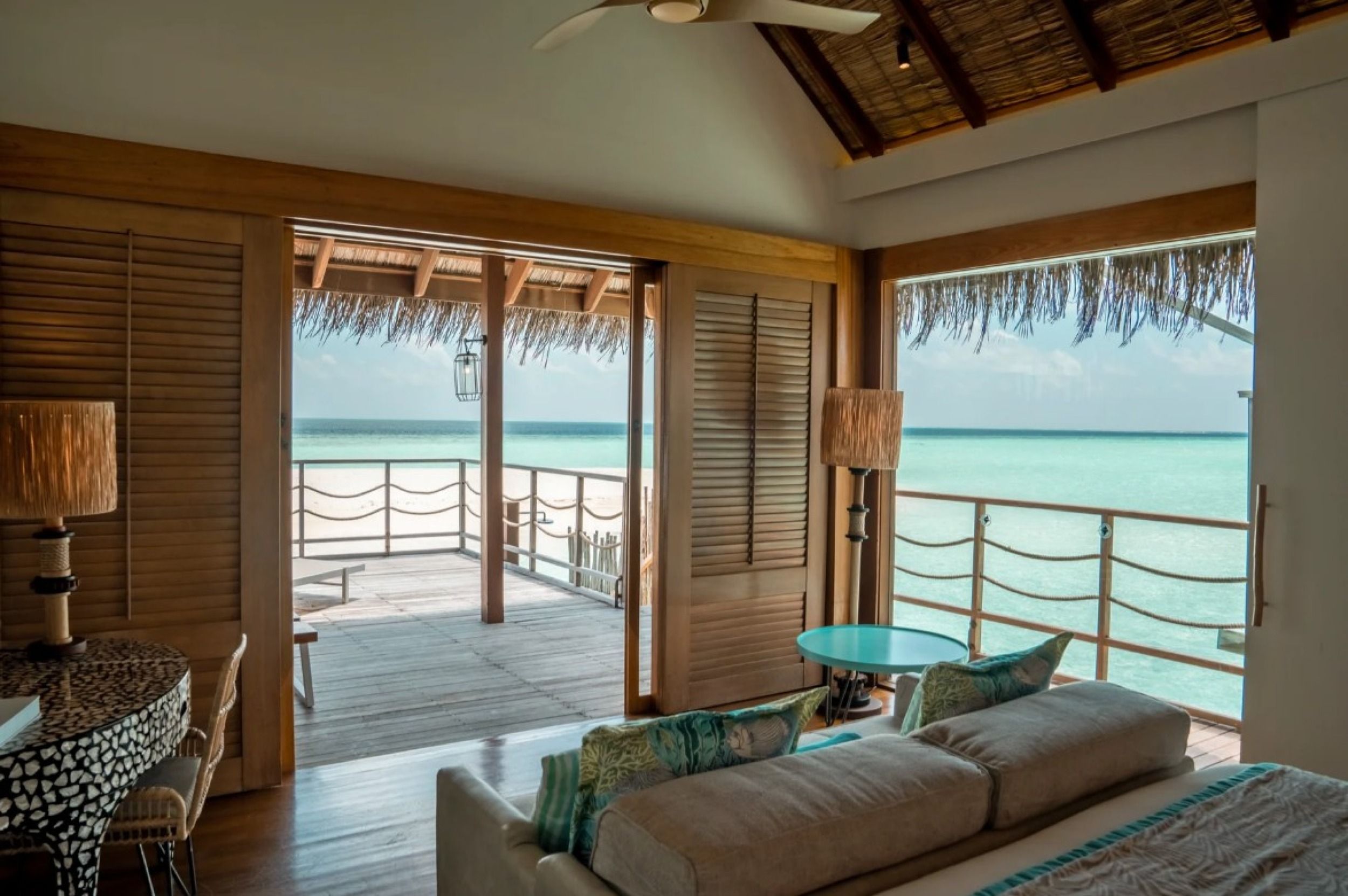 view from senior water villa bedroom