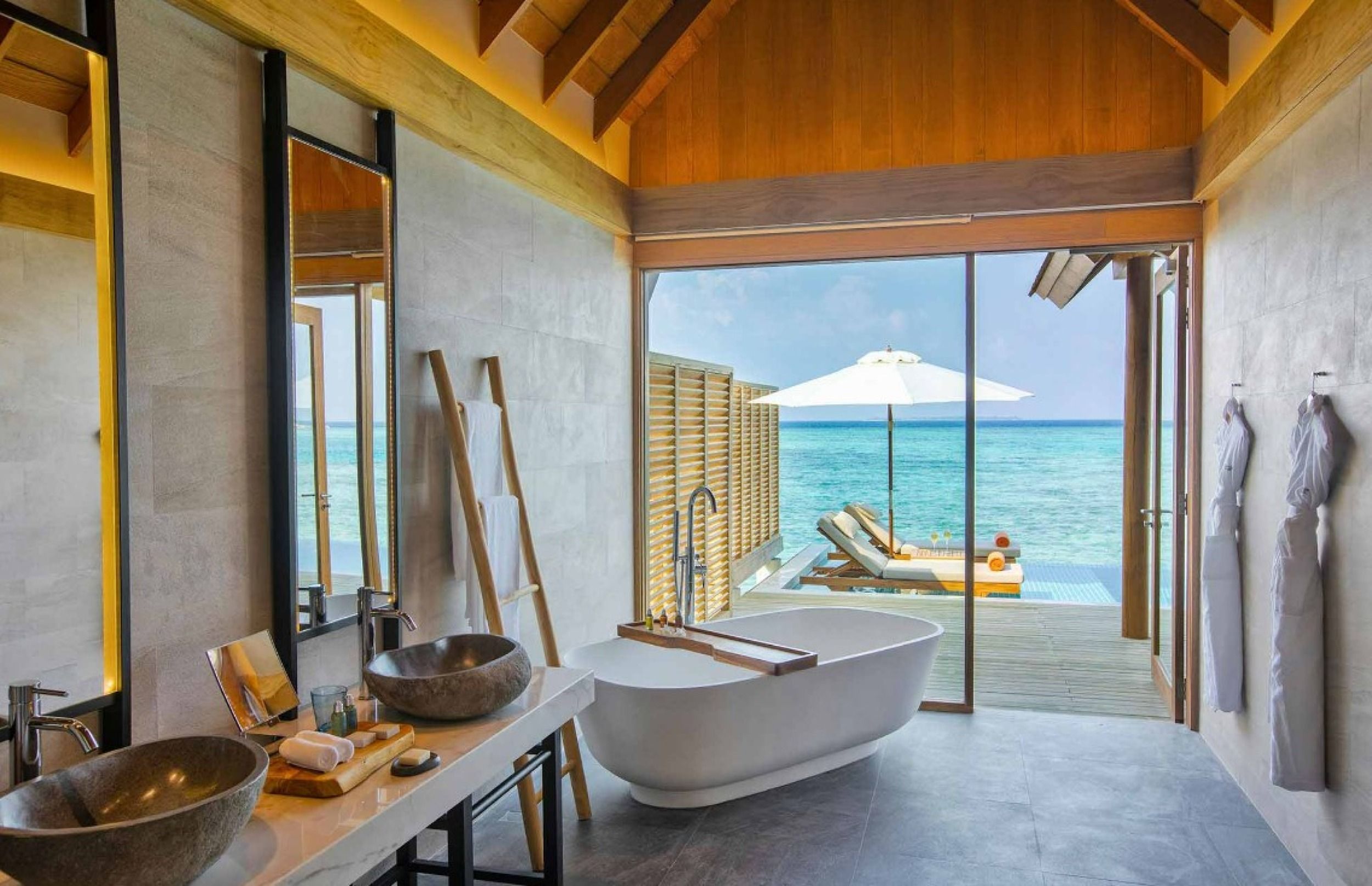 sunset water villa with pool bathroom