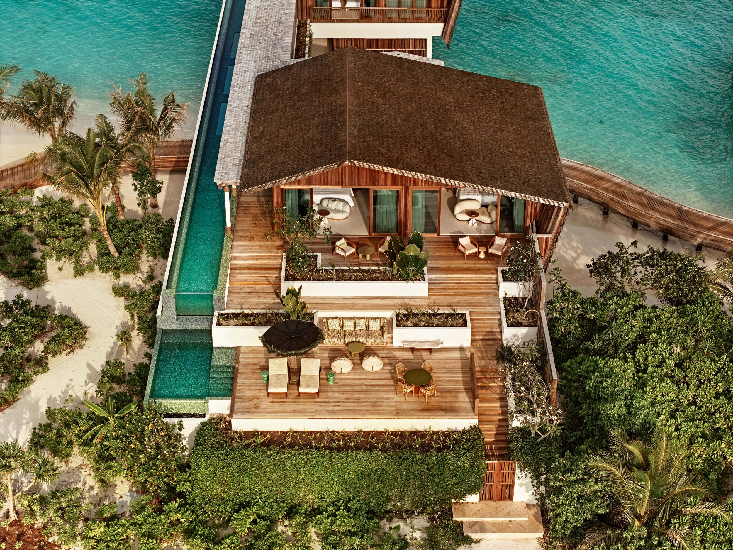 Aerial view of ocean-side terrace four-bedroom residence