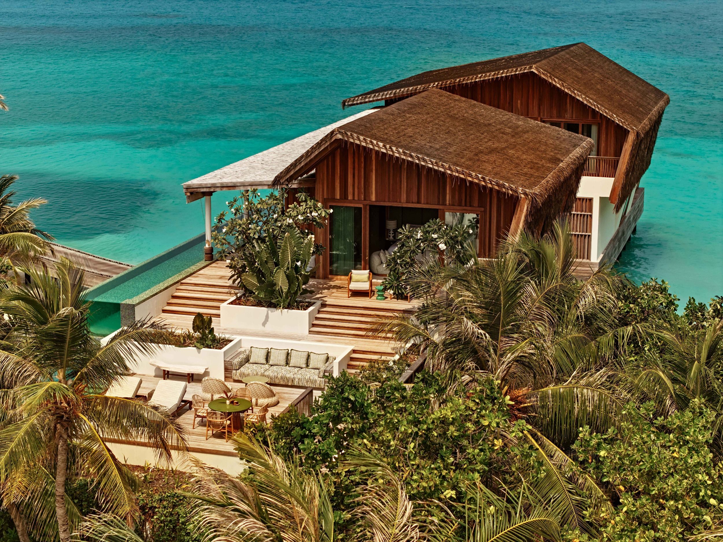 Aerial view of ocean-side terrace three-bedroom residence