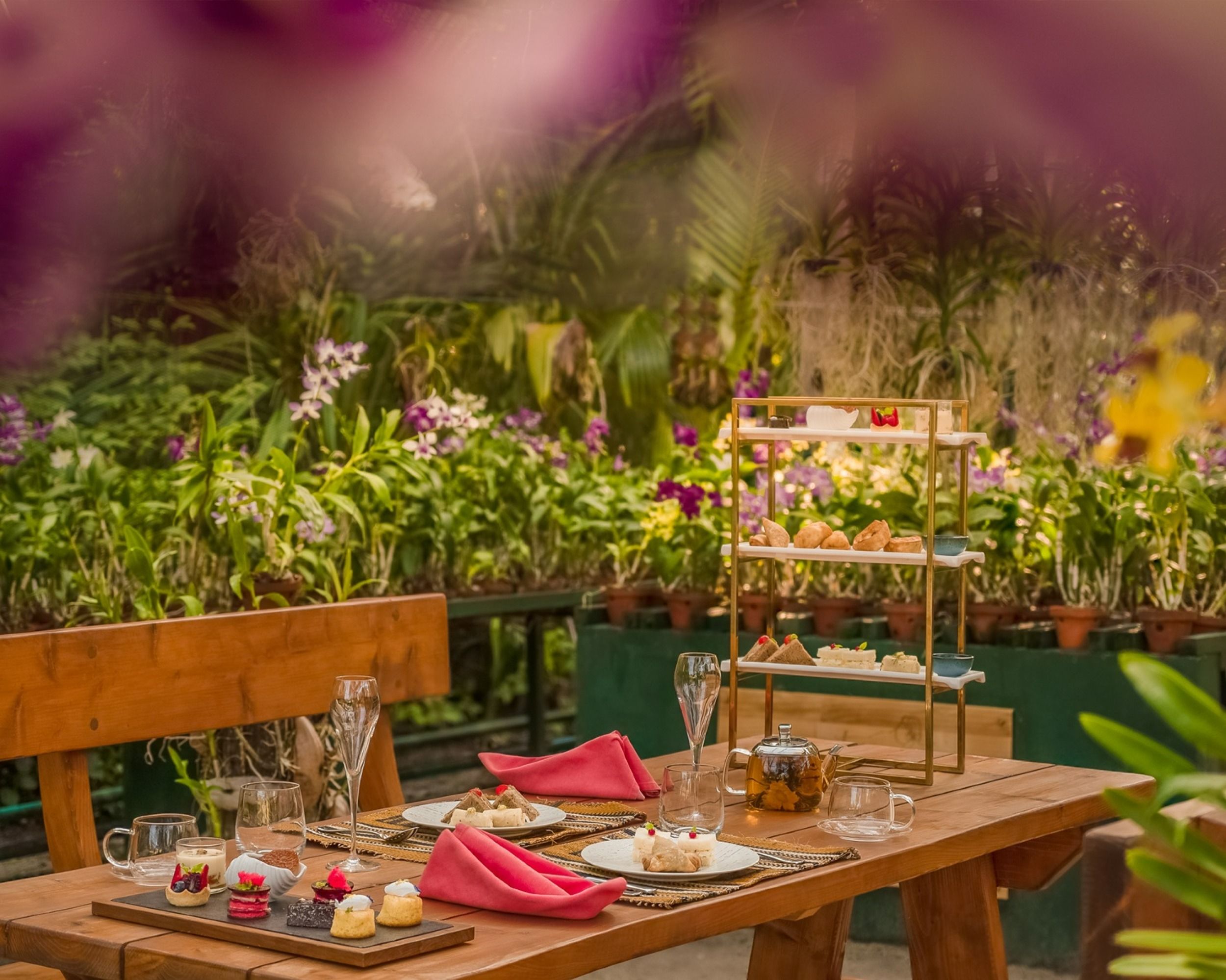 Maldivian Afternoon Tea setup at Nala Orchid Garden