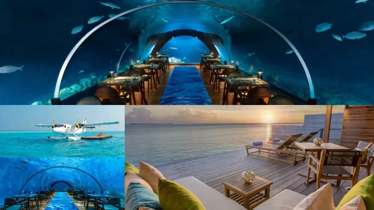 Hurawalhi Island Resort Maldives featuring the 5.8 Undersea Restaurant and overwater