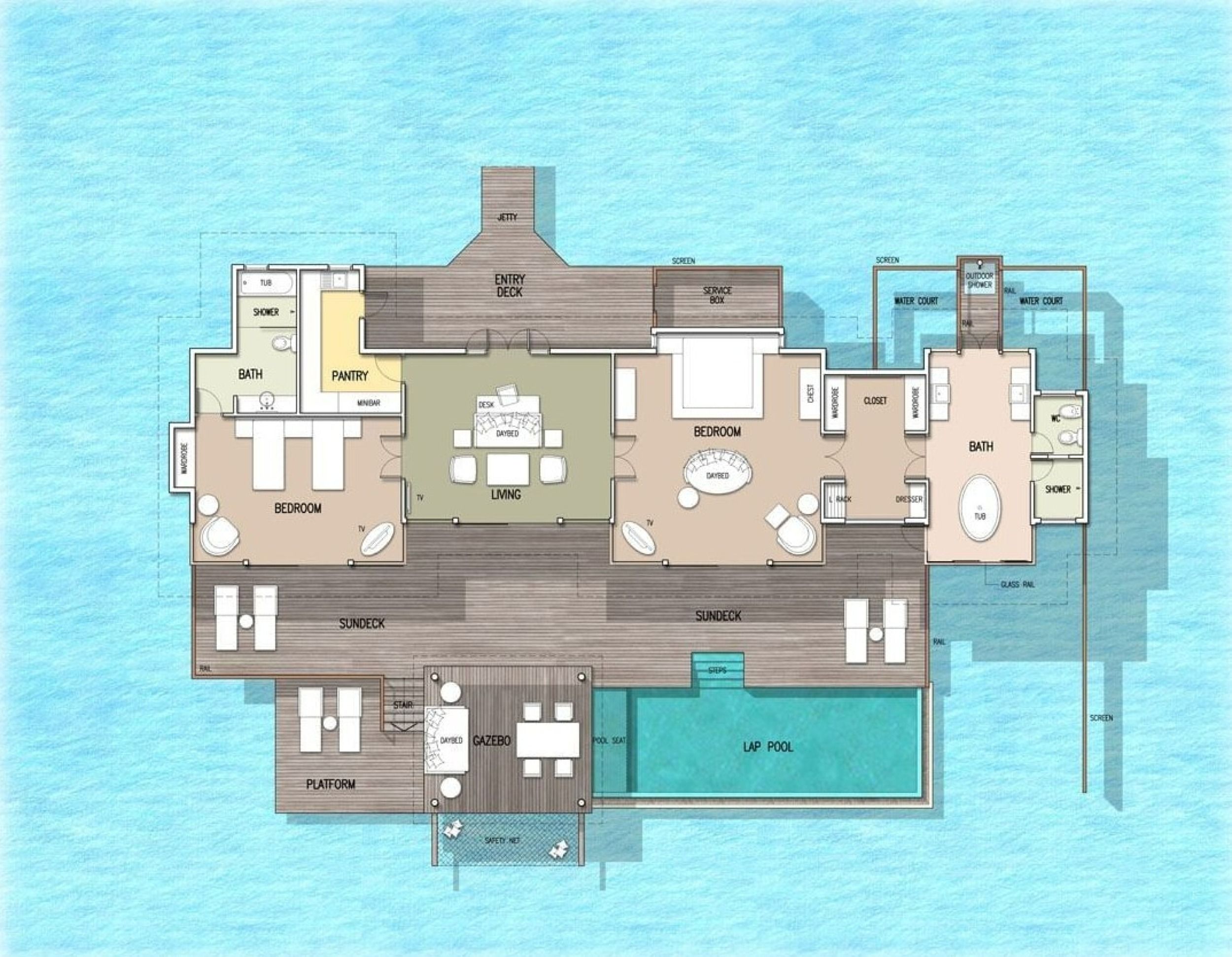 Two Bedroom Water Residence with Private Pool - Floor Plan